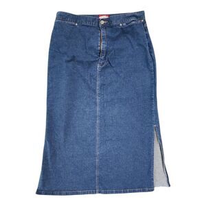 L.A. Blues Denim Skirt Size 20 Woman's 34"Wx35"L Slit Stretch Maxi with Pockets